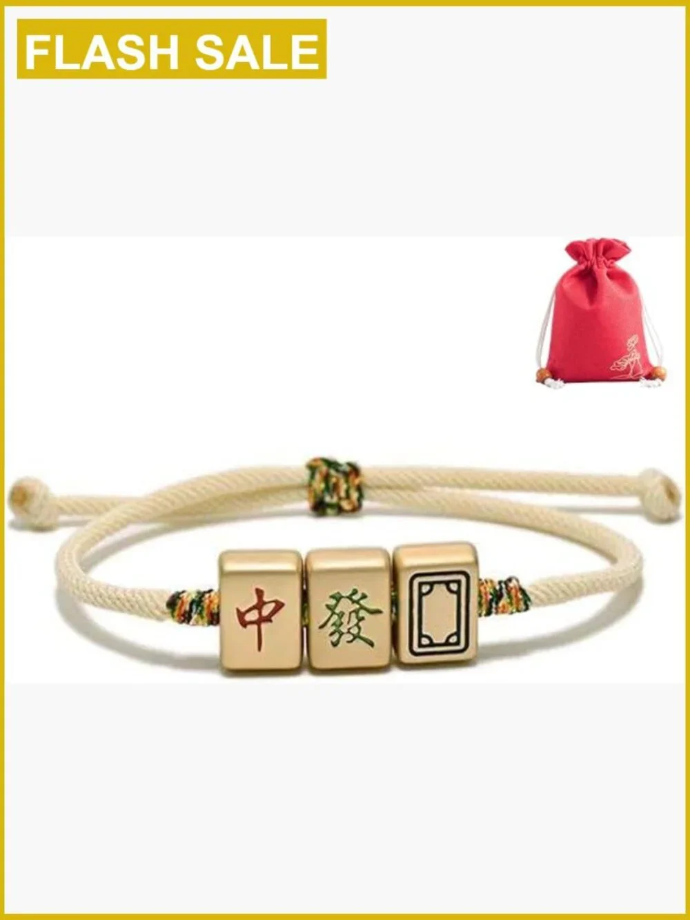 Lucky Mahjong Bracelet - Feng Shui Wealth & Success Charm, Adjustable Cord
